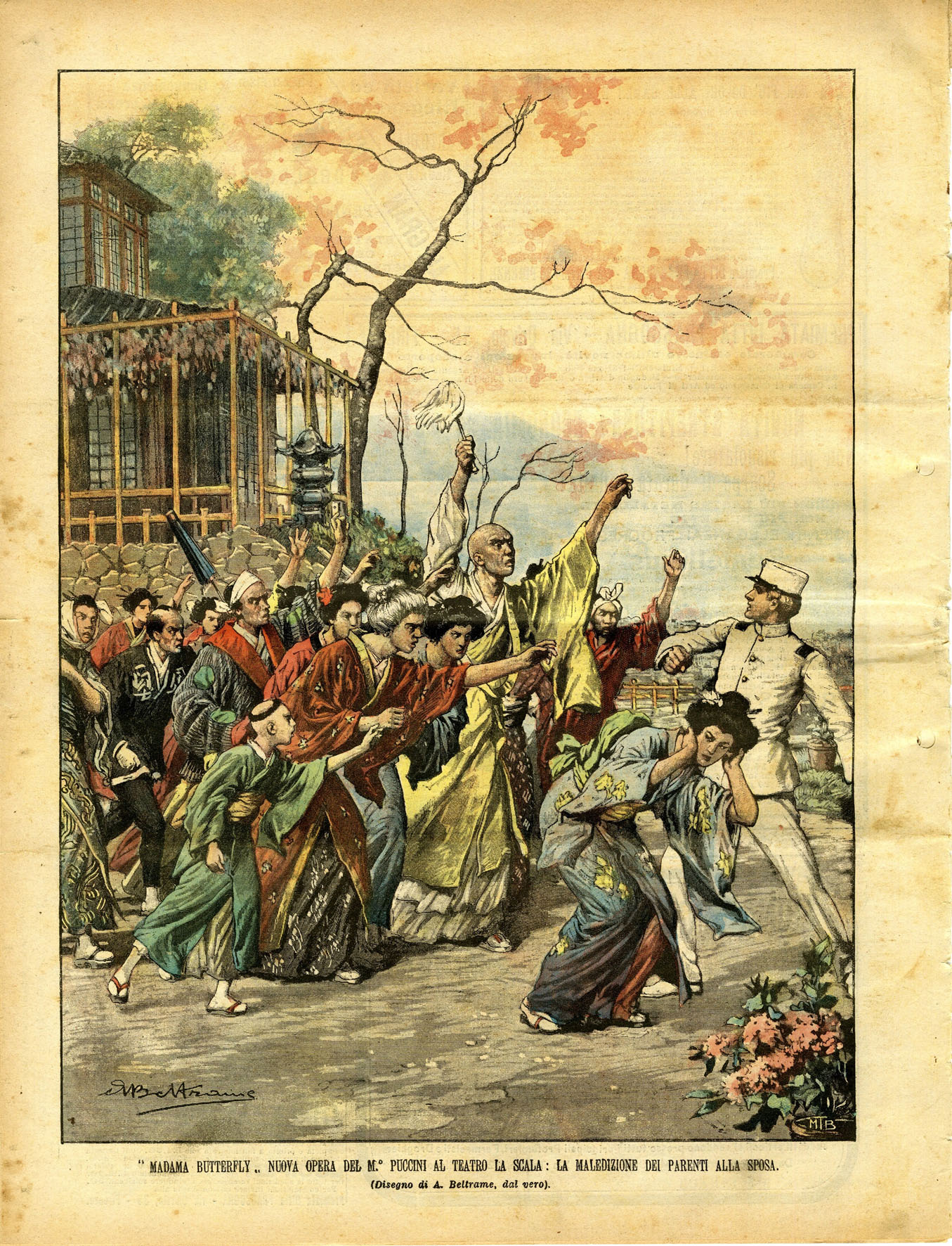 La Domenica del Corriere illustrazione di Beltrame per la prima scaligera dellopera 1904